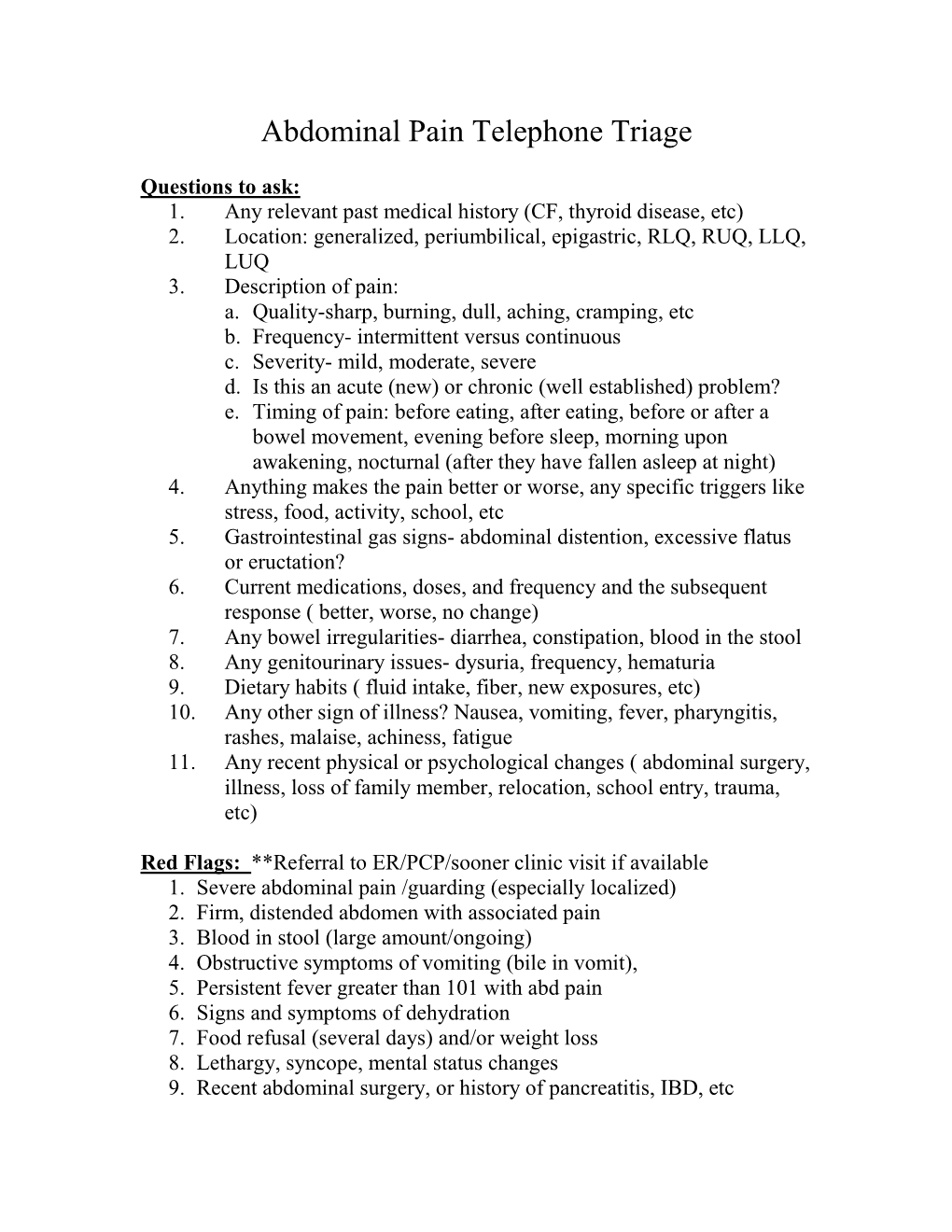 Abdominal Pain Telephone Triage