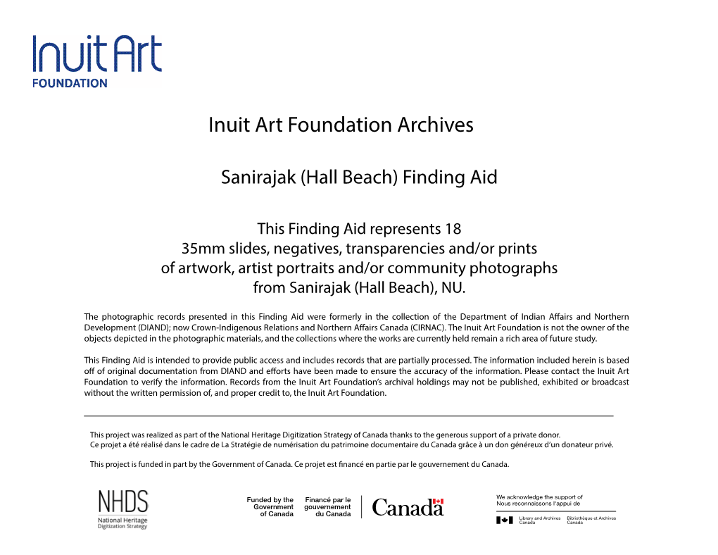 Sanirajak (Hall Beach) Finding Aid