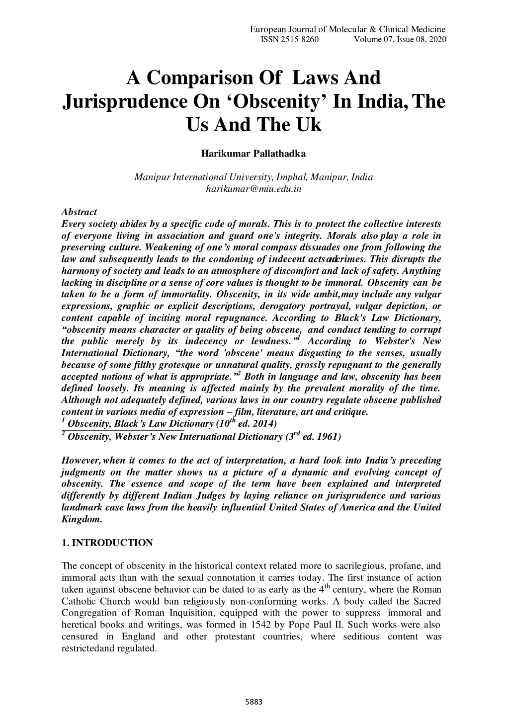 A Comparison of Laws and Jurisprudence on 'Obscenity' In