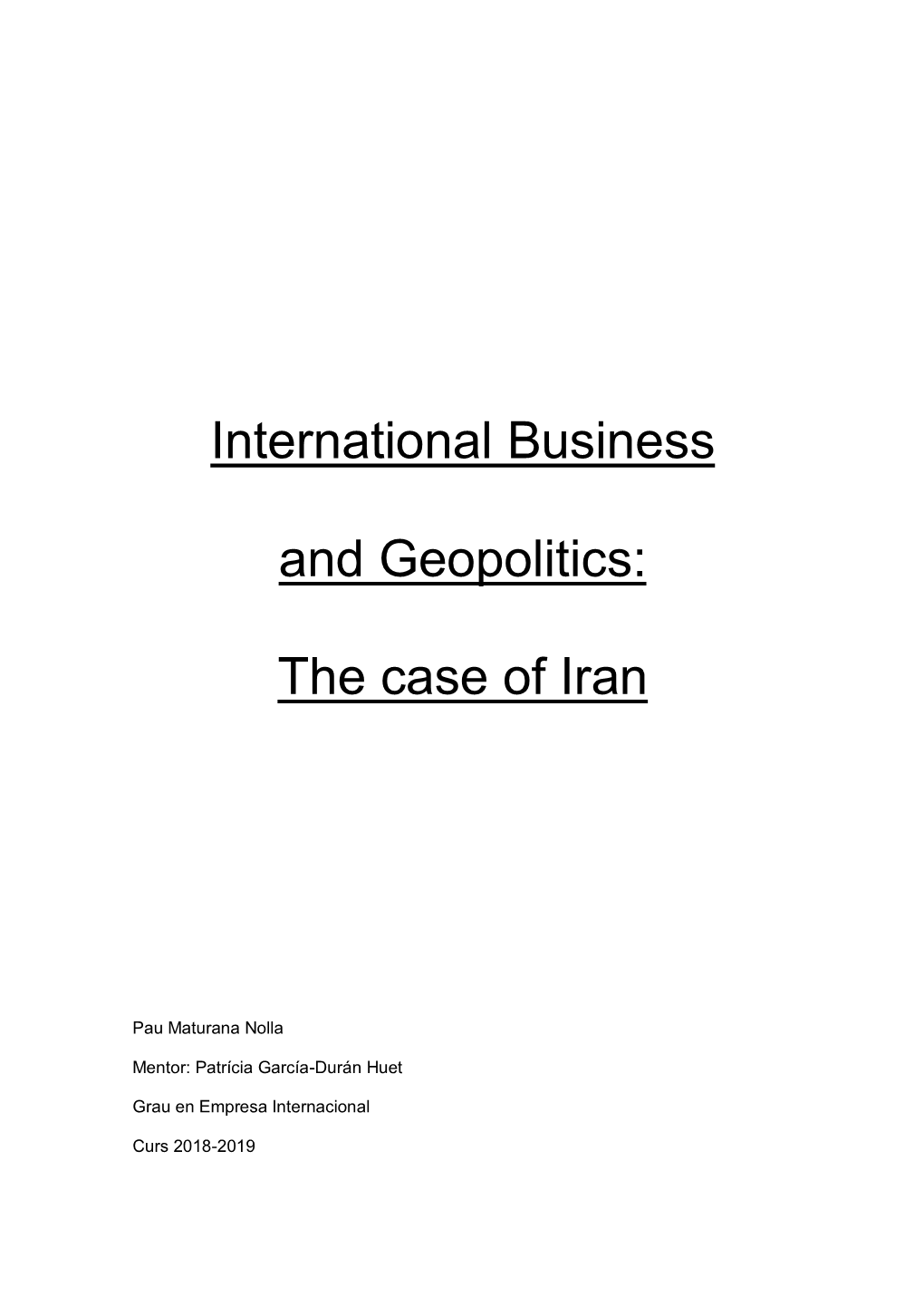 International Business and Geopolitics: the Case of Iran