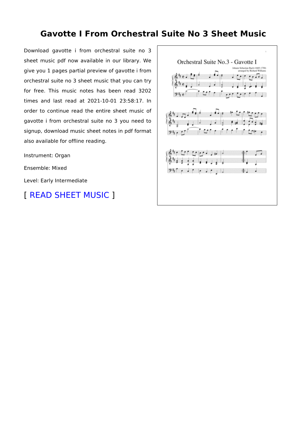 Gavotte I from Orchestral Suite No 3 Sheet Music