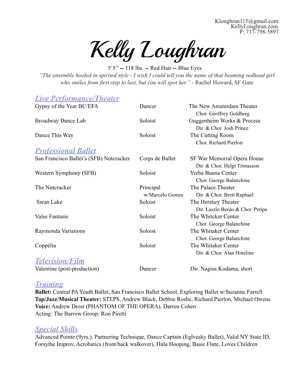 Broadway Resume