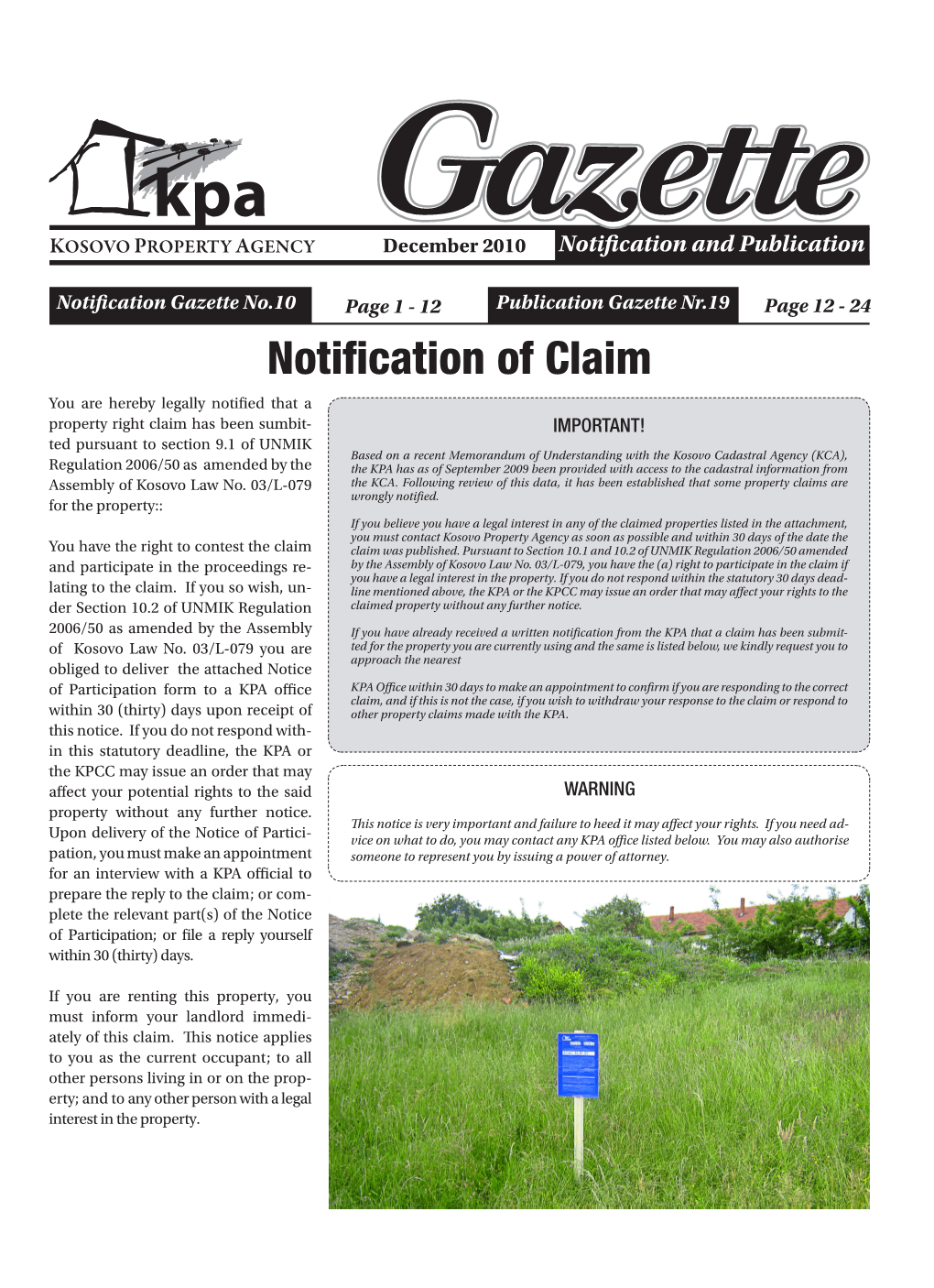 Notification of Claim