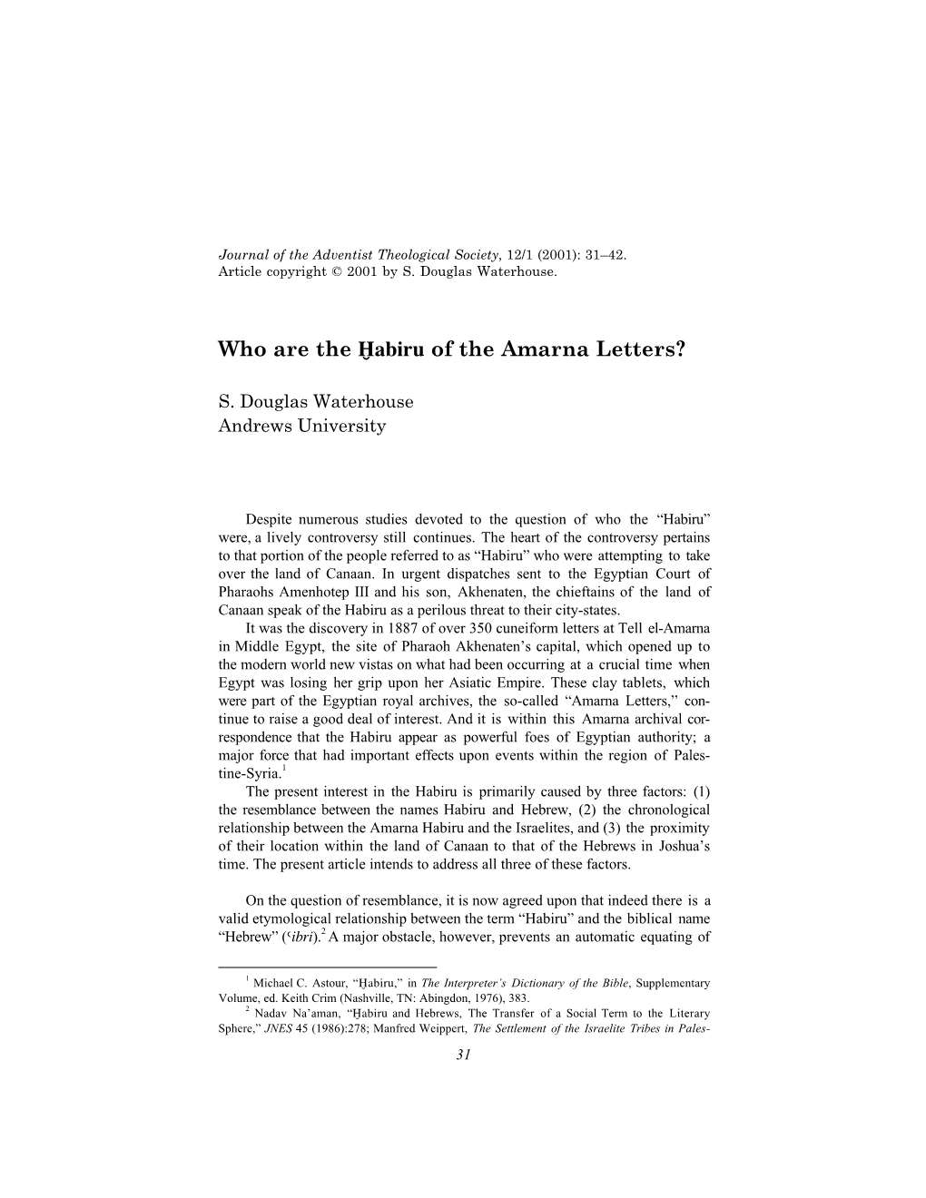 Who Are the Habiru of the Amarna Letters?