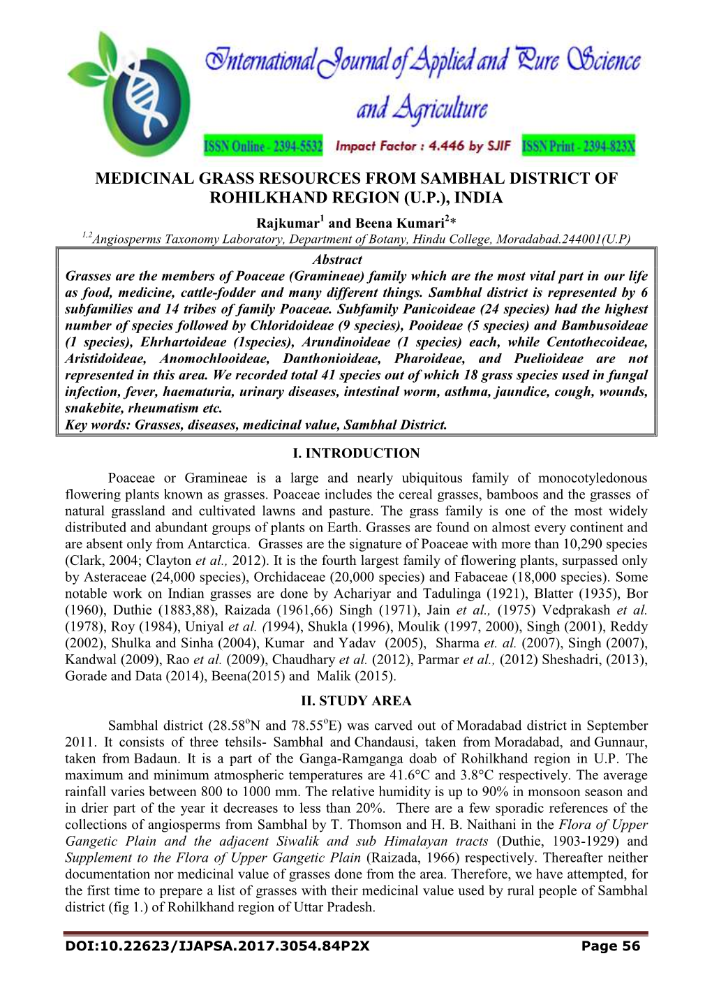 Medicinal Grass Resources from Sambhal District of Rohilkhand Region (U.P.), India