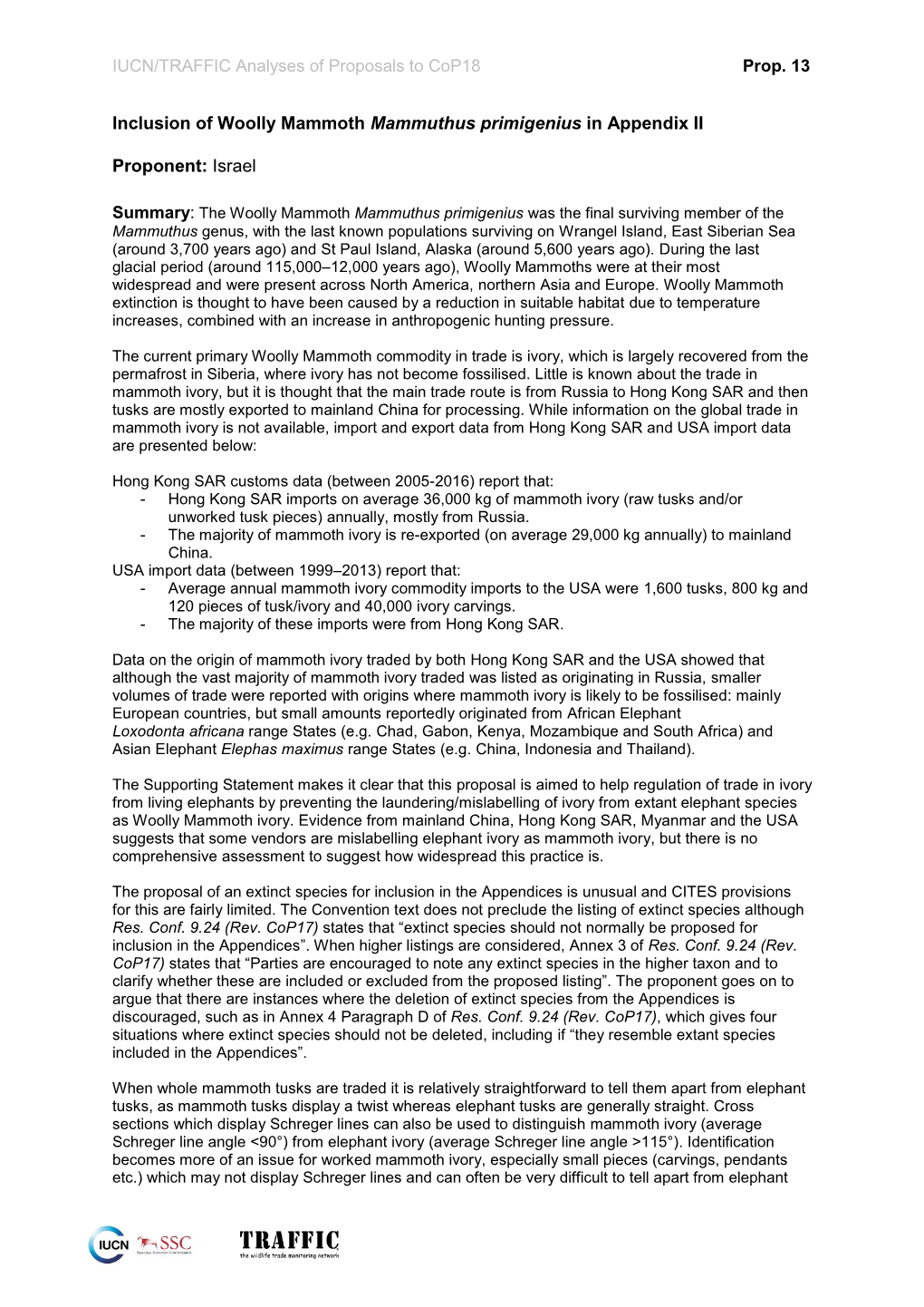 Inclusion of Woolly Mammoth Mammuthus Primigenius in Appendix II Proponent