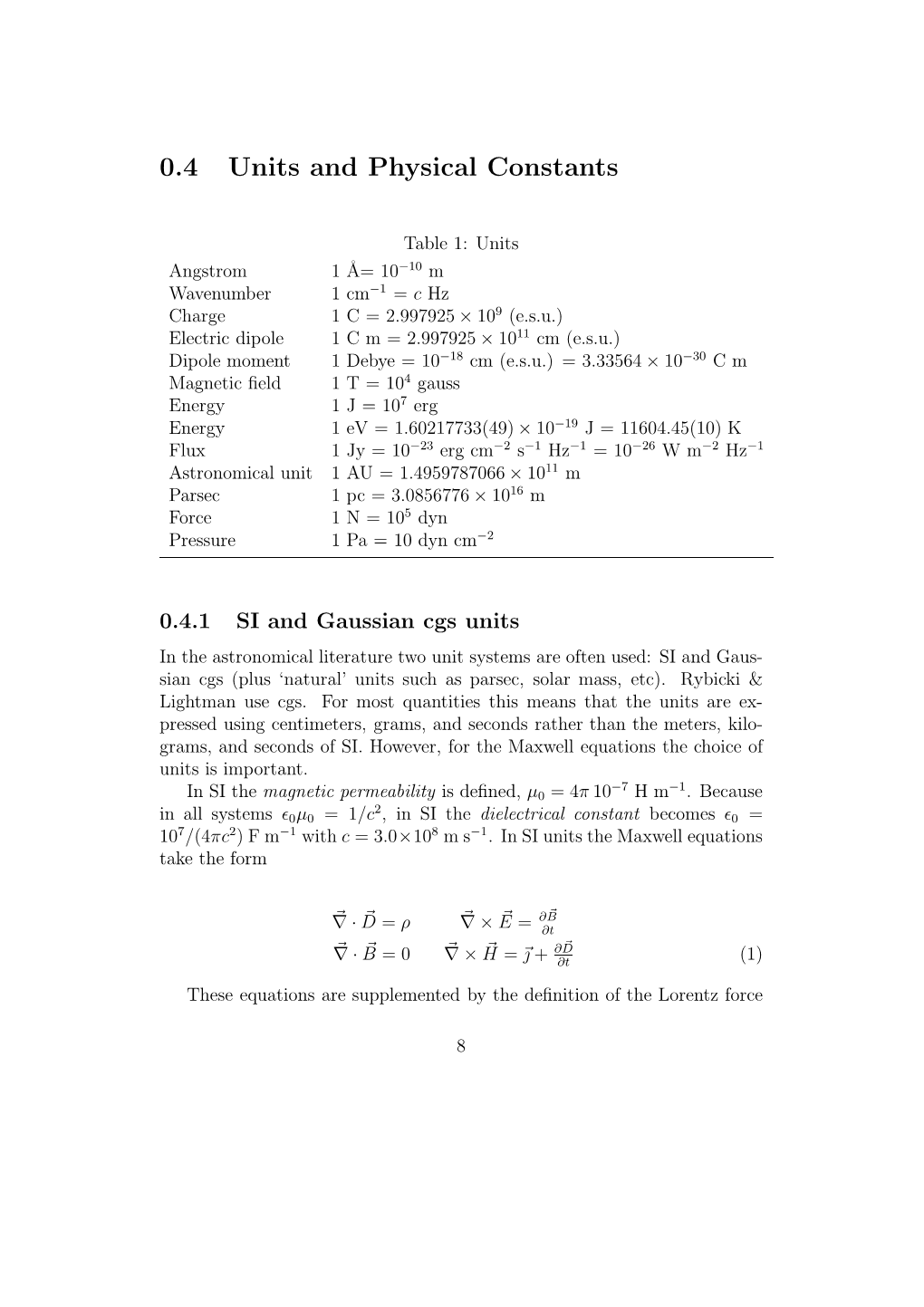 0.4 Units and Physical Constants