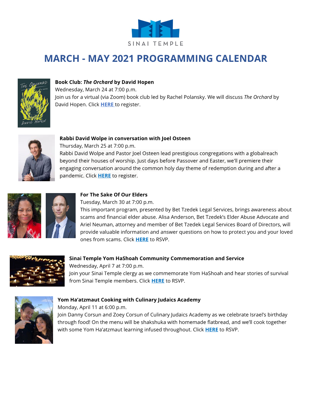 March - May 2021 Programming Calendar