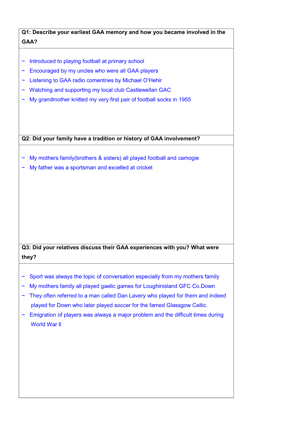 GAA Oral History Project on the Understanding That the Content Will Not Be Used in a Derogatory Manner