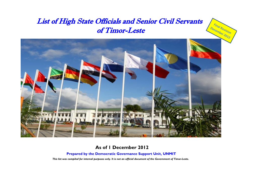 Of Timor-Leste List of High State Officials and Senior Civil Servants