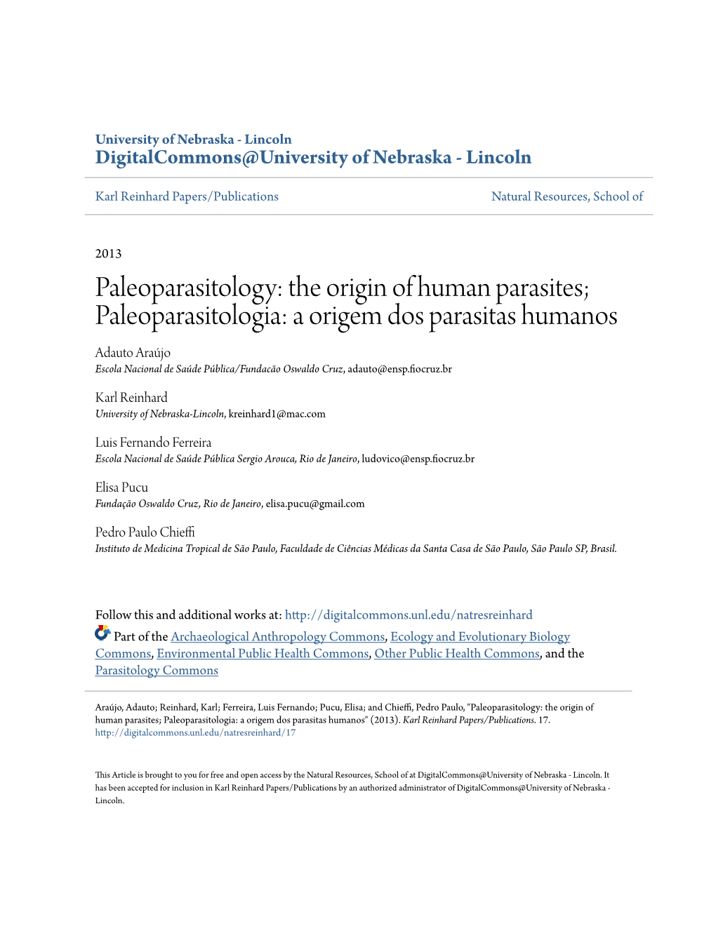 Paleoparasitology: the Origin of Human Parasites; Paleoparasitologia