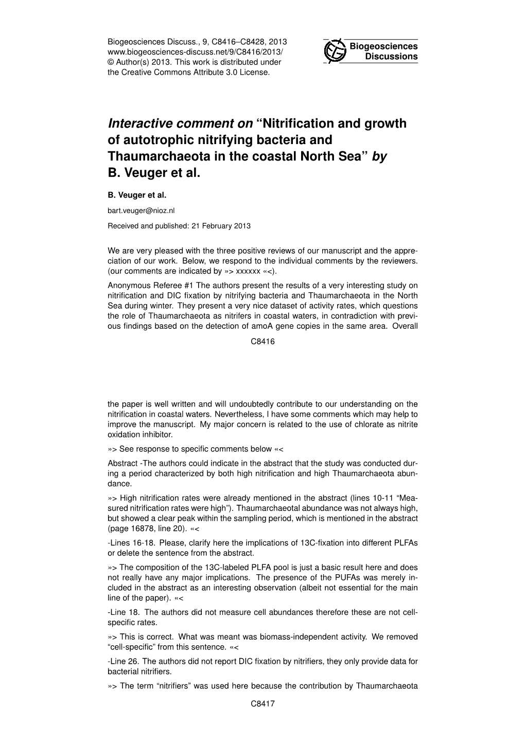 Nitrification and Growth of Autotrophic Nitrifying Bacteria And