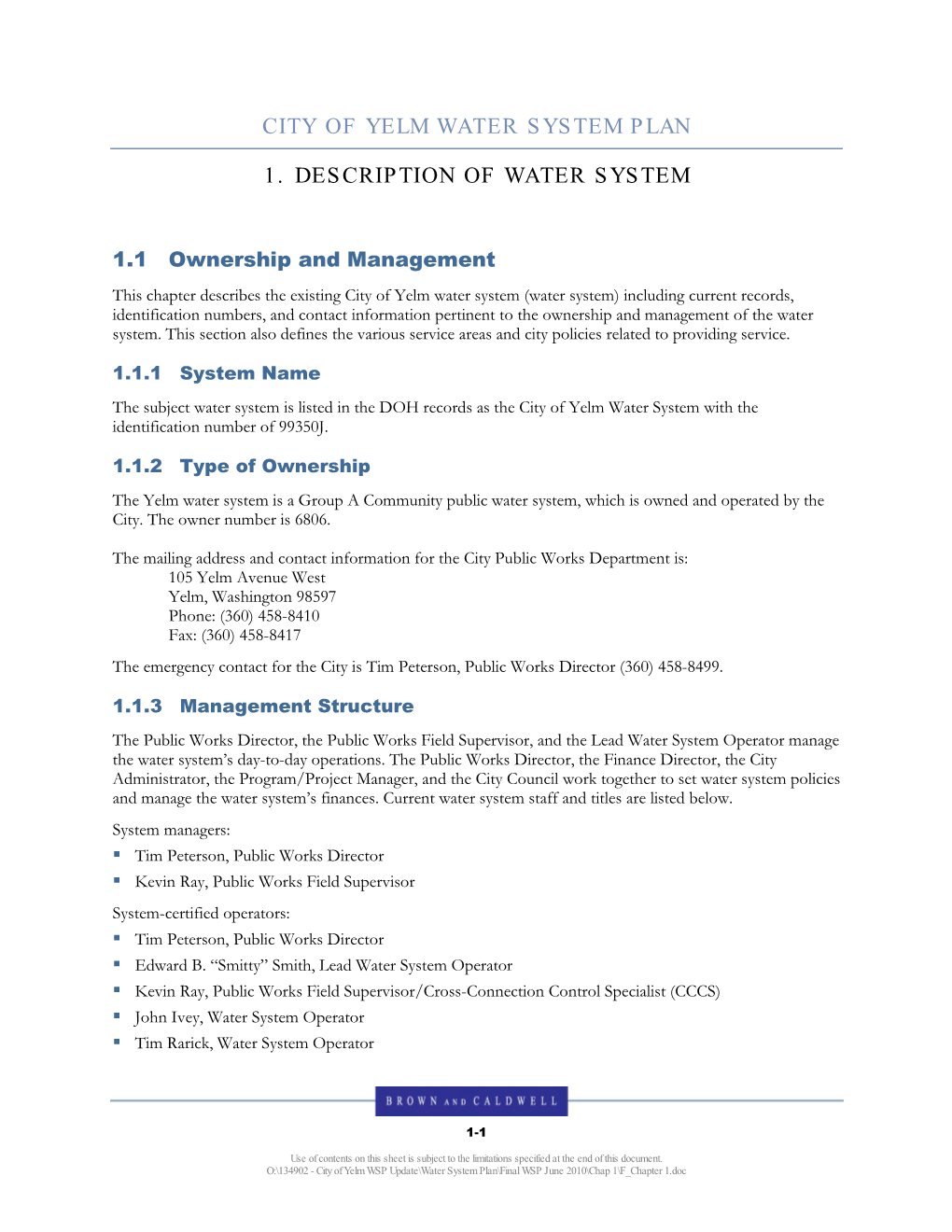 City of Yelm Water System Plan