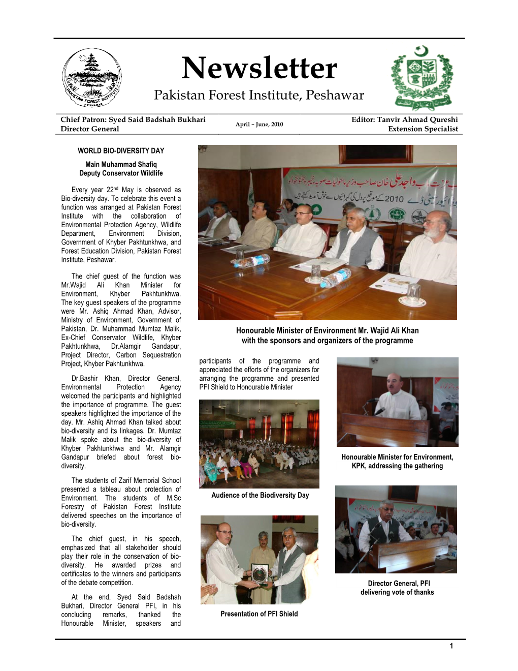 Newsletter Pakistan Forest Institute, Peshawar