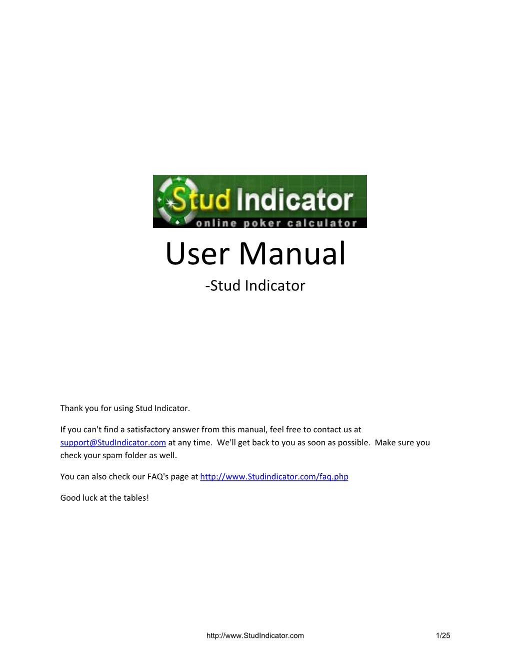 User Manual -Stud Indicator