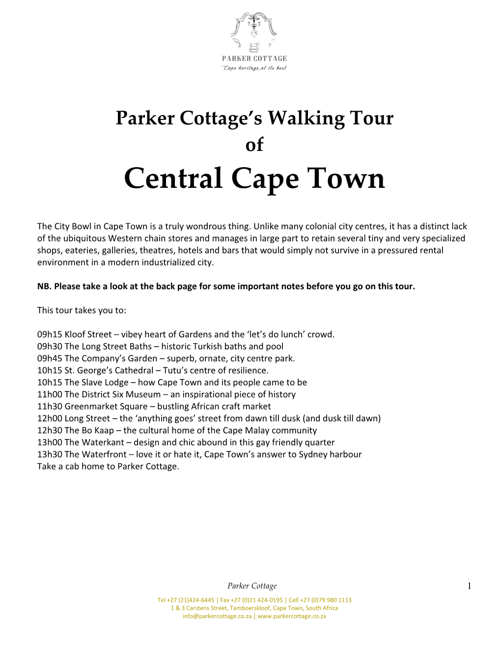 Parker Cottage's Walking Tour of Central Cape Town