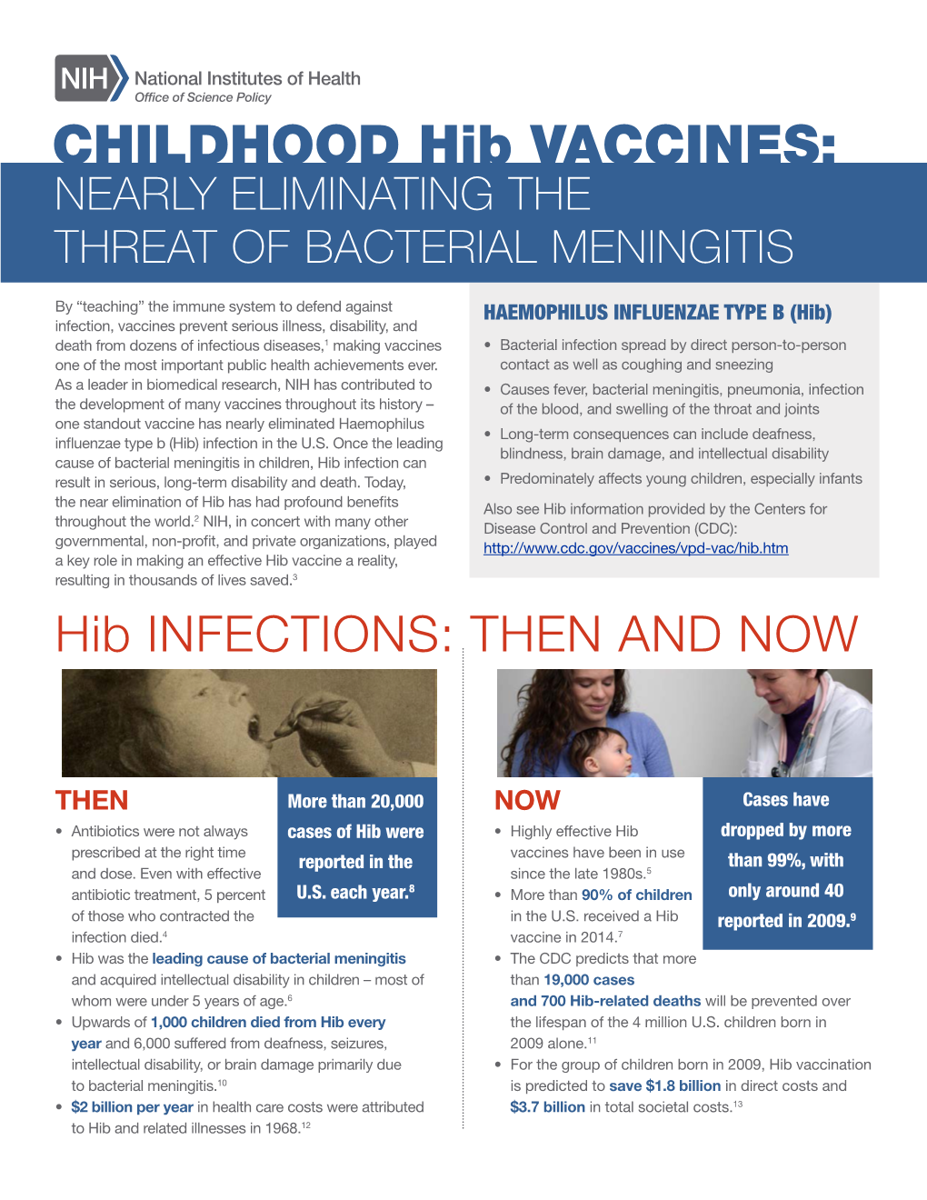 CHILDHOOD Hib VACCINES: NEARLY ELIMINATING the THREAT of BACTERIAL MENINGITIS