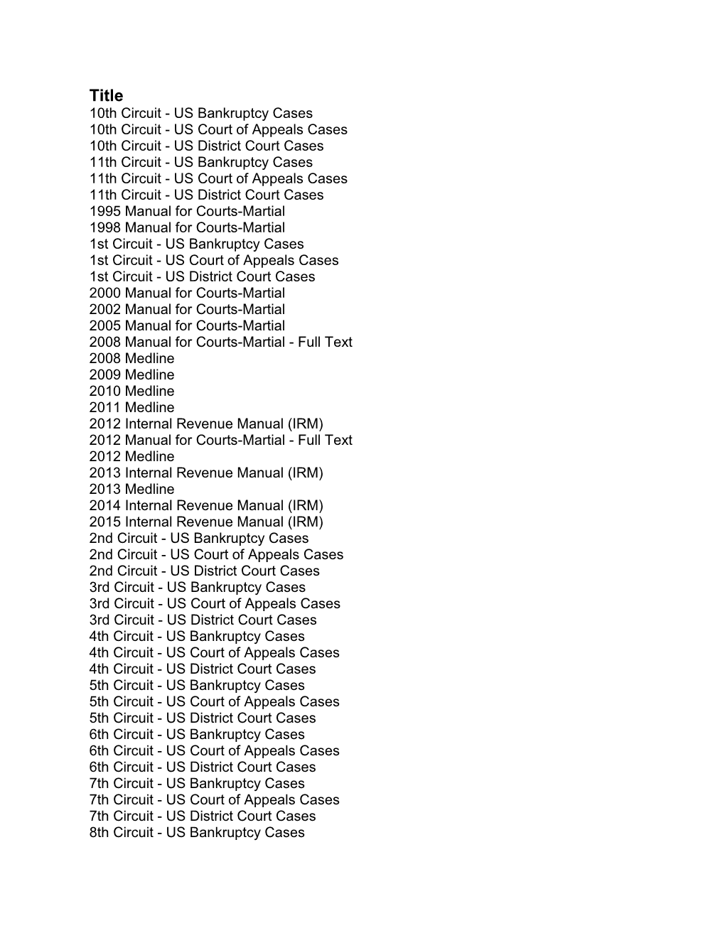 Lexis Advance Title List