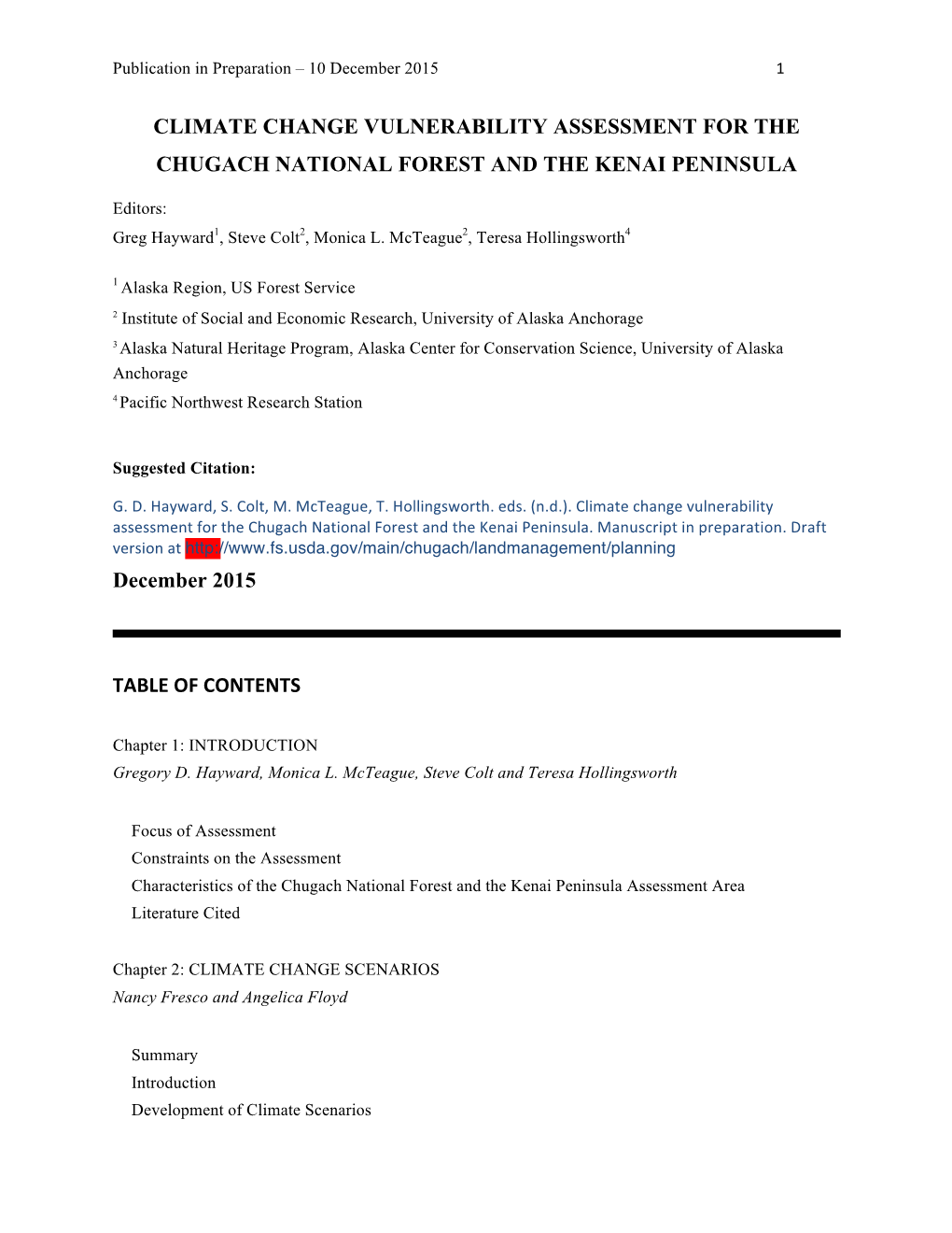 Climate Change Vulnerability Assessment for the Chugach National Forest and the Kenai Peninsula