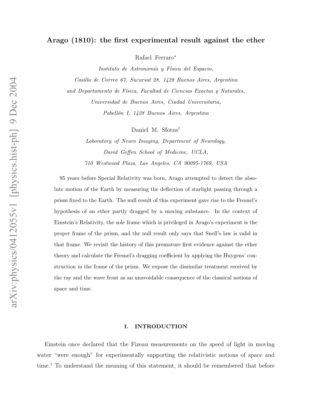 Arxiv:Physics/0412055V1 [Physics.Hist-Ph] 9 Dec 2004 Ae Wr Nuh O Xeietlyspotn H Rela the Supporting Experimentally Time