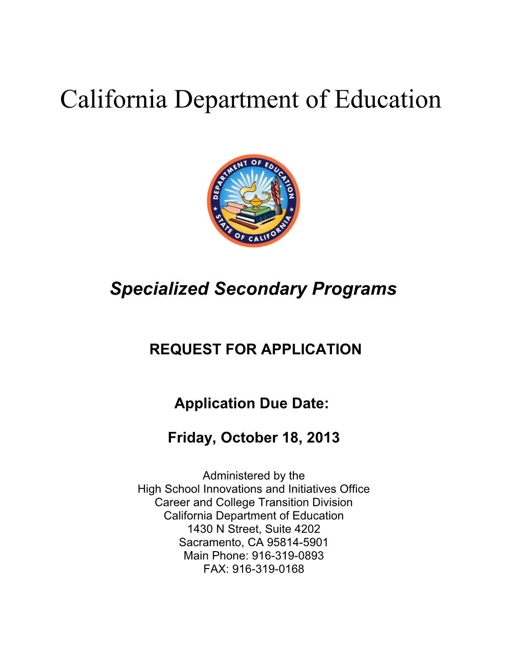 App-13: Specialized Secondary Programs (CA Dept of Education)