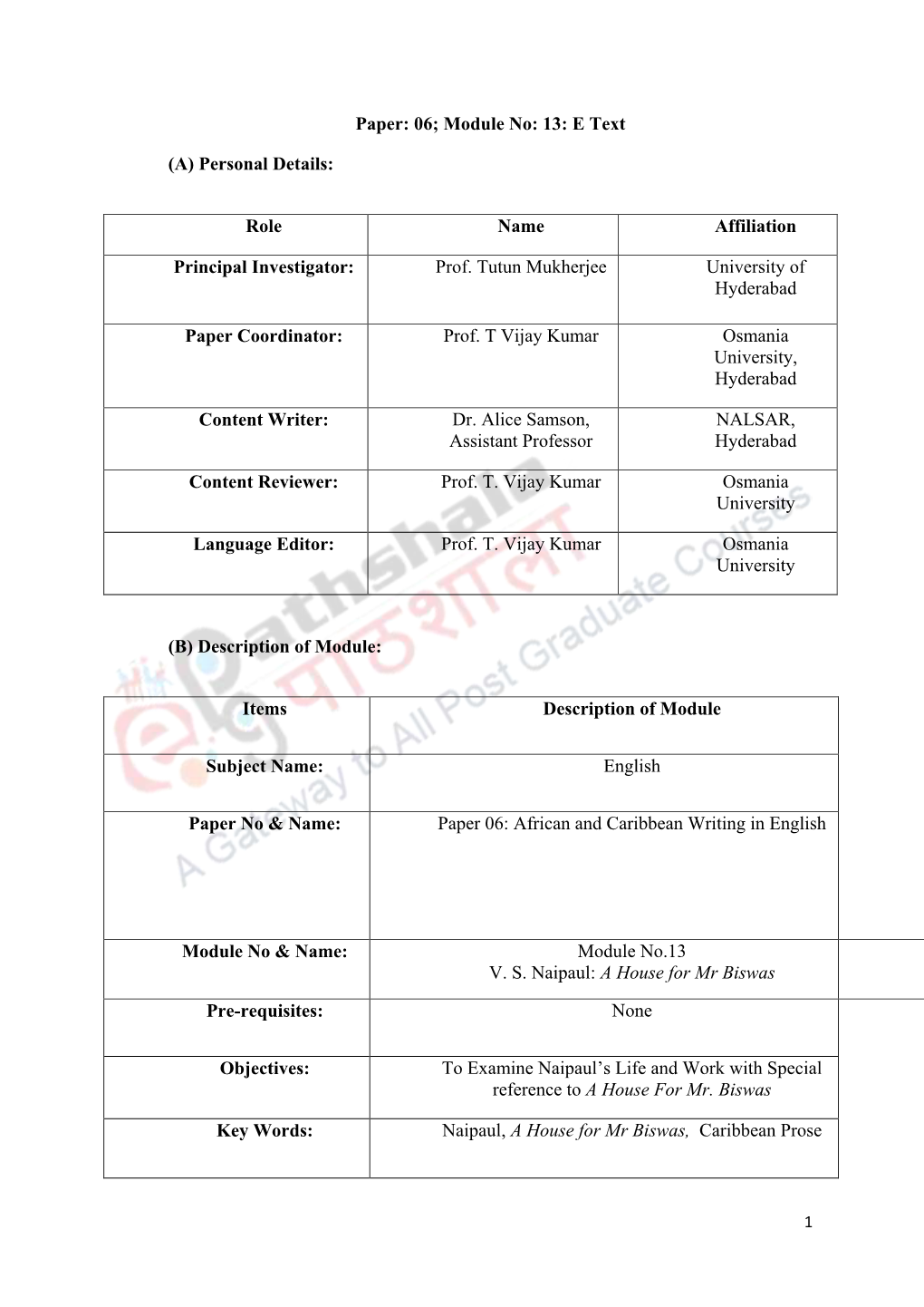 Paper: 06; Module No: 13: E Text