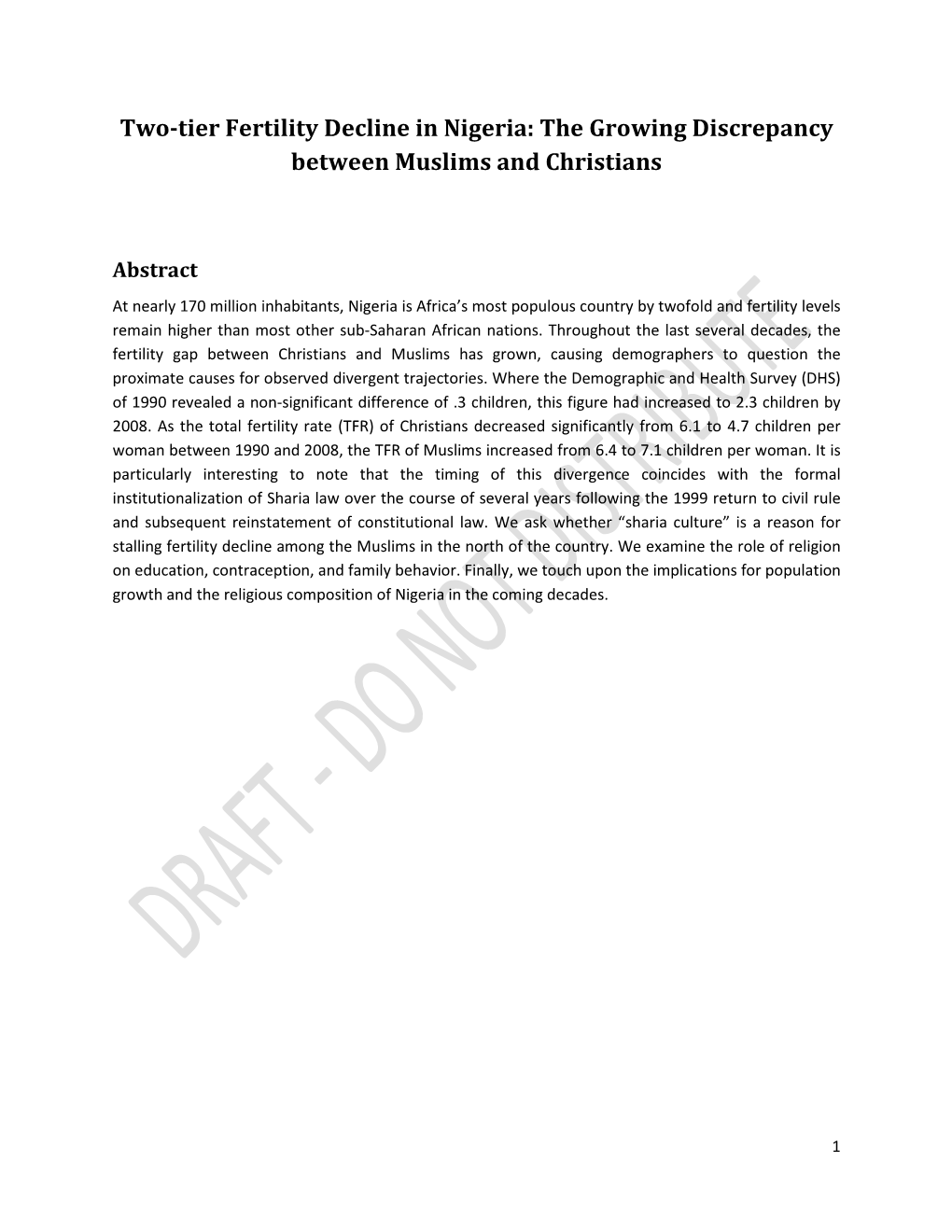 Two-Tier Fertility Decline in Nigeria: the Growing Discrepancy Between Muslims and Christians