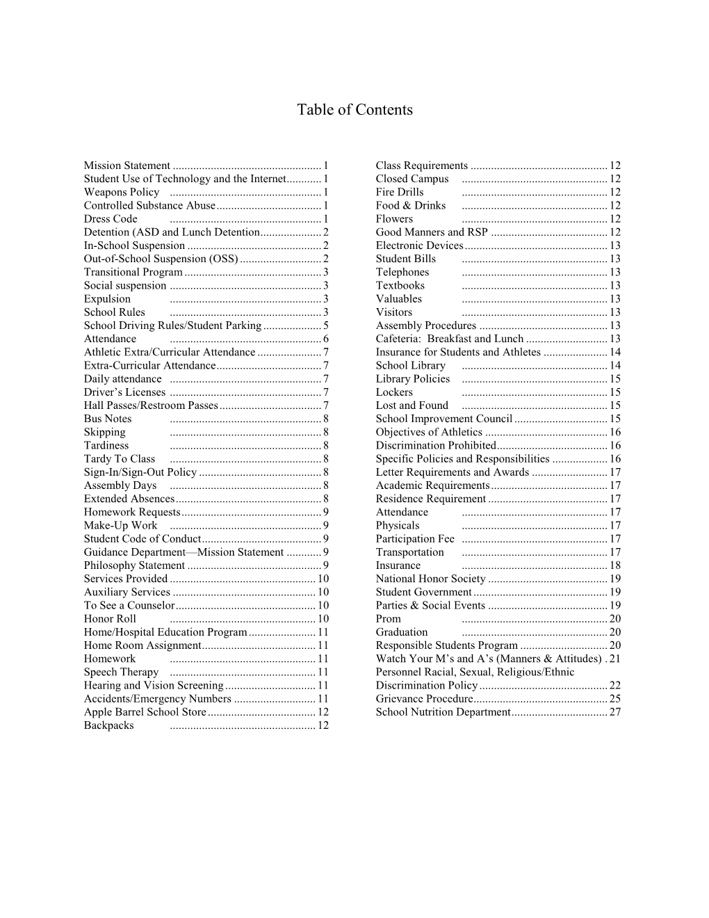 Table of Contents