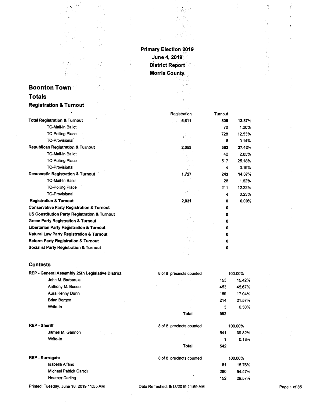 2019 Primary Election Municipality Report