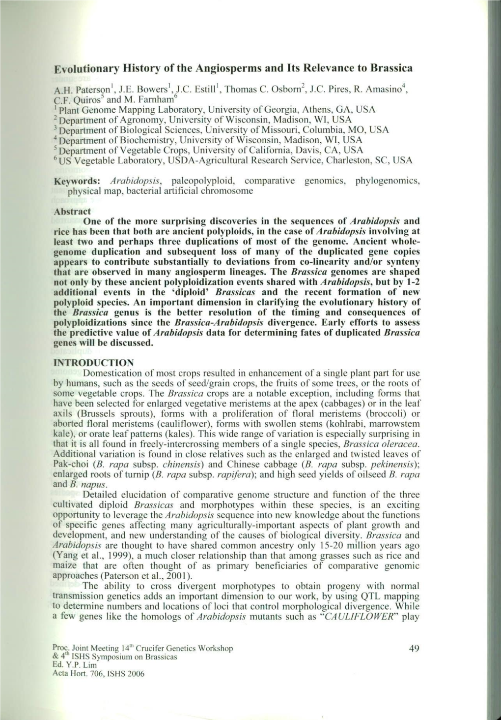 Evolutionary History of the Angiosperms and Its Relevance to Brassica