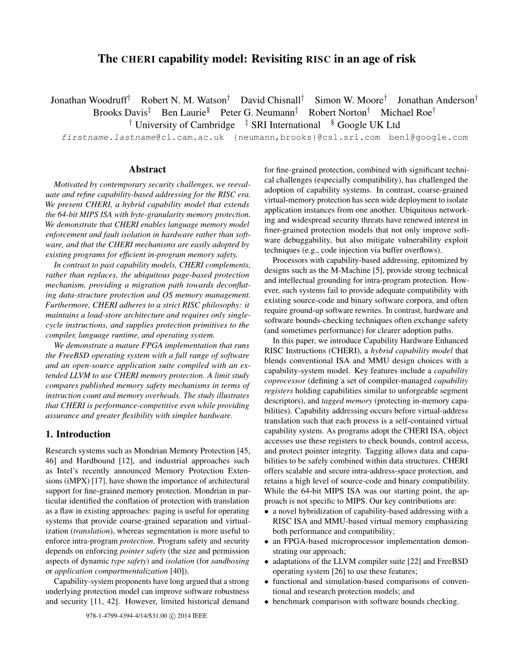 The CHERI Capability Model: Revisiting RISC in an Age of Risk