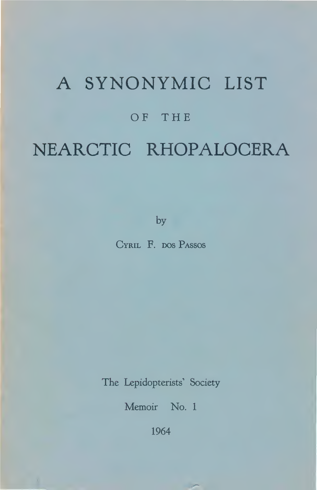 A Synonymic List of the Nearctic Rhopalocera
