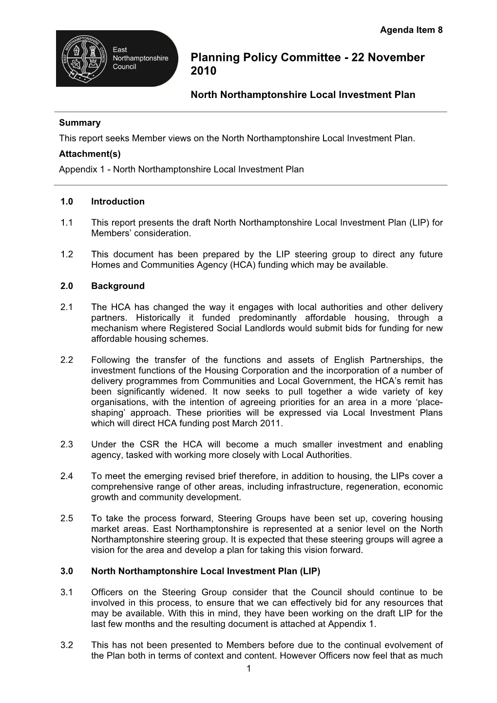 North Northamptonshire Local Investment Plan