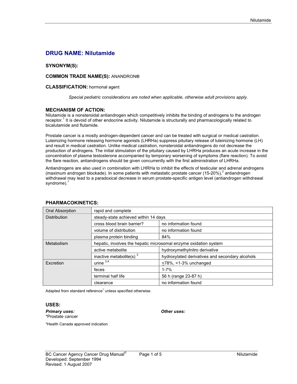 DRUG NAME: Nilutamide