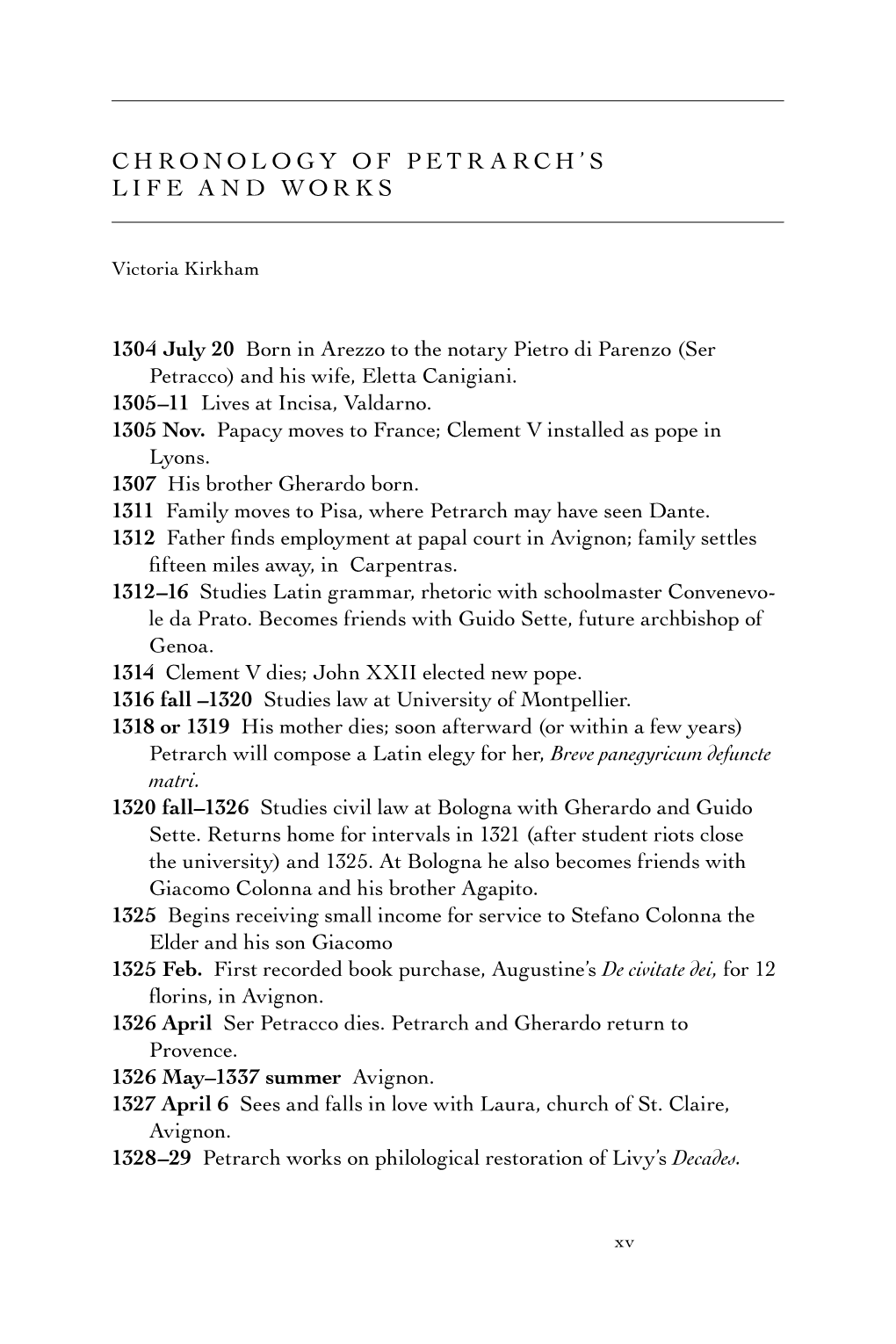 Chronology of Petrarch's Life and Works