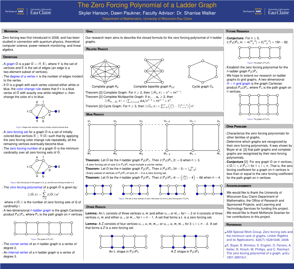 The Zero Forcing Polynomial of a Ladder Graph Skyler Hanson, Dawn Paukner, Faculty Advisor: Dr