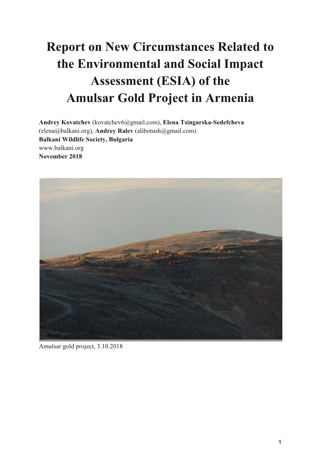 (ESIA) of the Amulsar Gold Project in Armenia