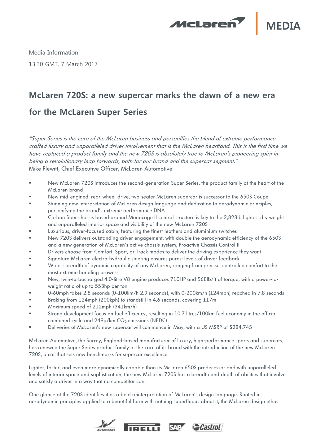 Mclaren 720S: a New Supercar Marks the Dawn of a New Era for the Mclaren Super Series