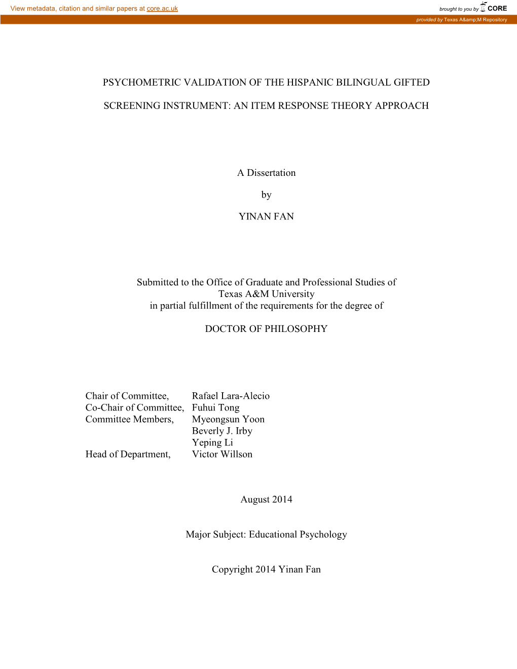 Psychometric Validation of the Hispanic Bilingual Gifted