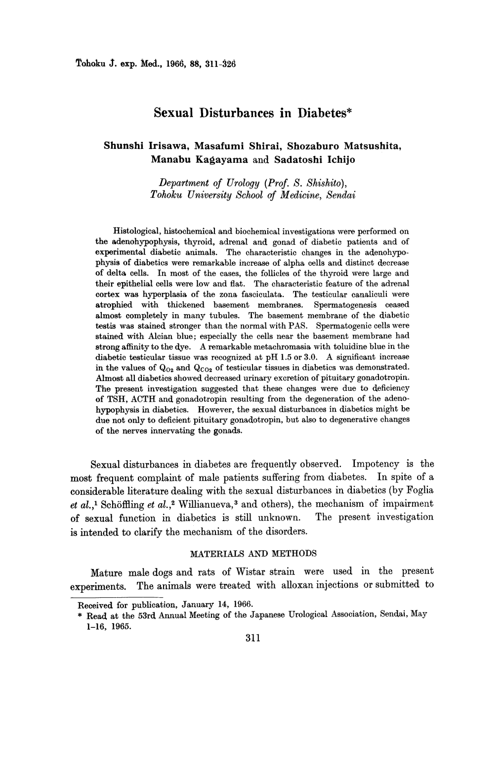 Sexual Disturbances in Diabetes* Department of Urology