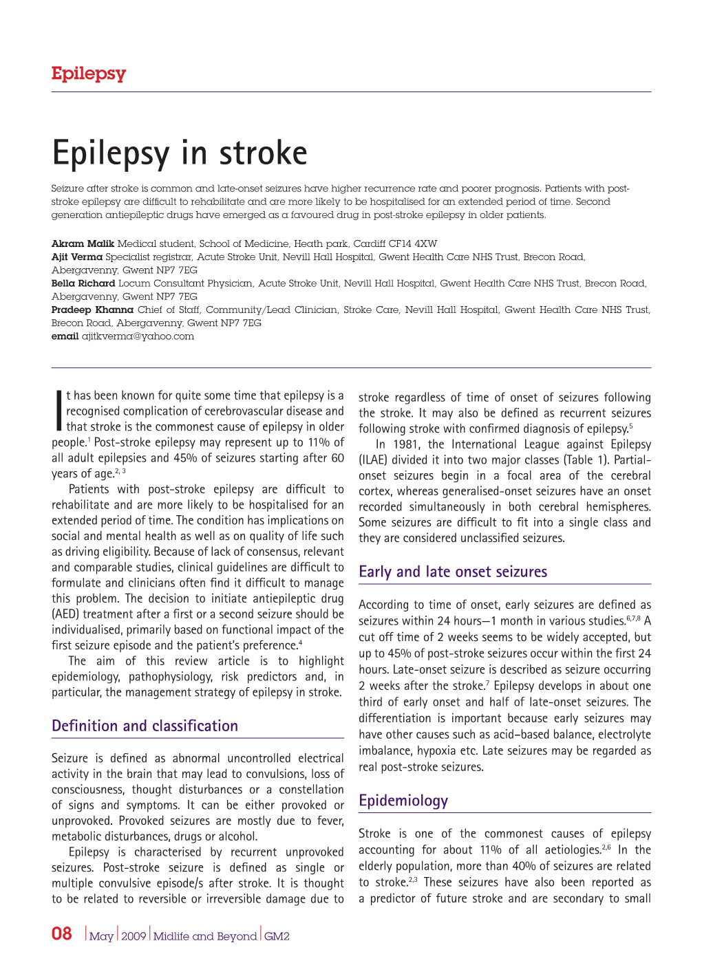 Epilepsy in Stroke