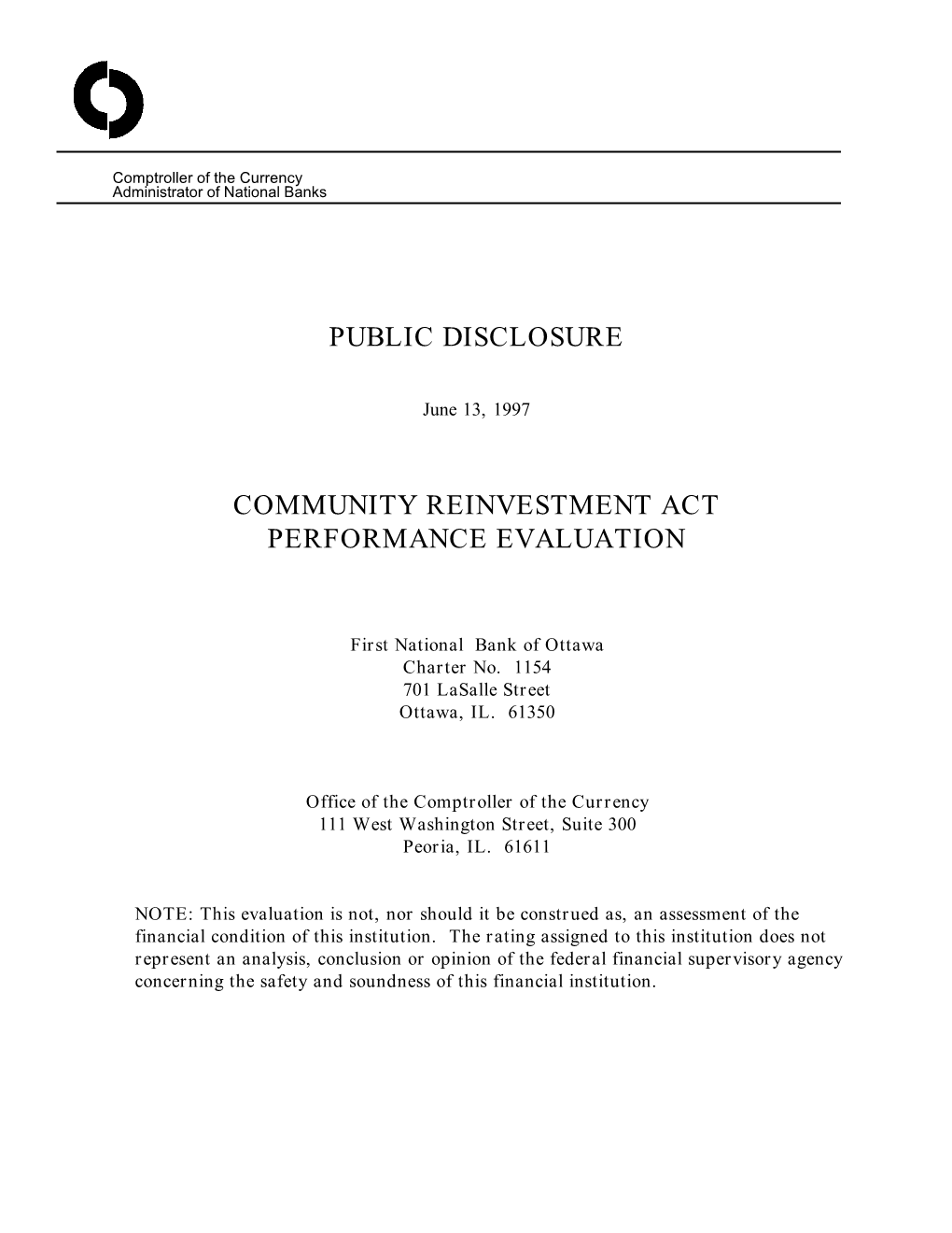 Public Disclosure Community Reinvestment Act