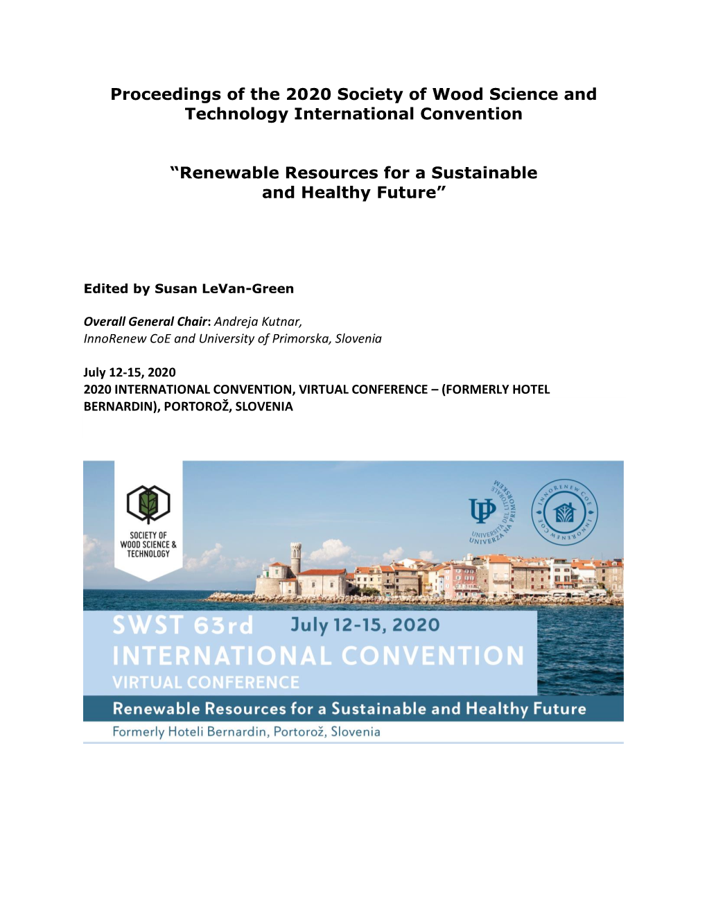 Proceedings of the 2020 Society of Wood Science and Technology International Convention