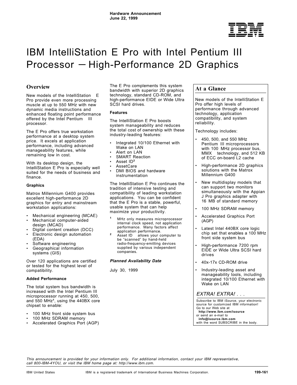 IBM Intellistation E Pro with Intel Pentium III Processor — High-Performance 2D Graphics