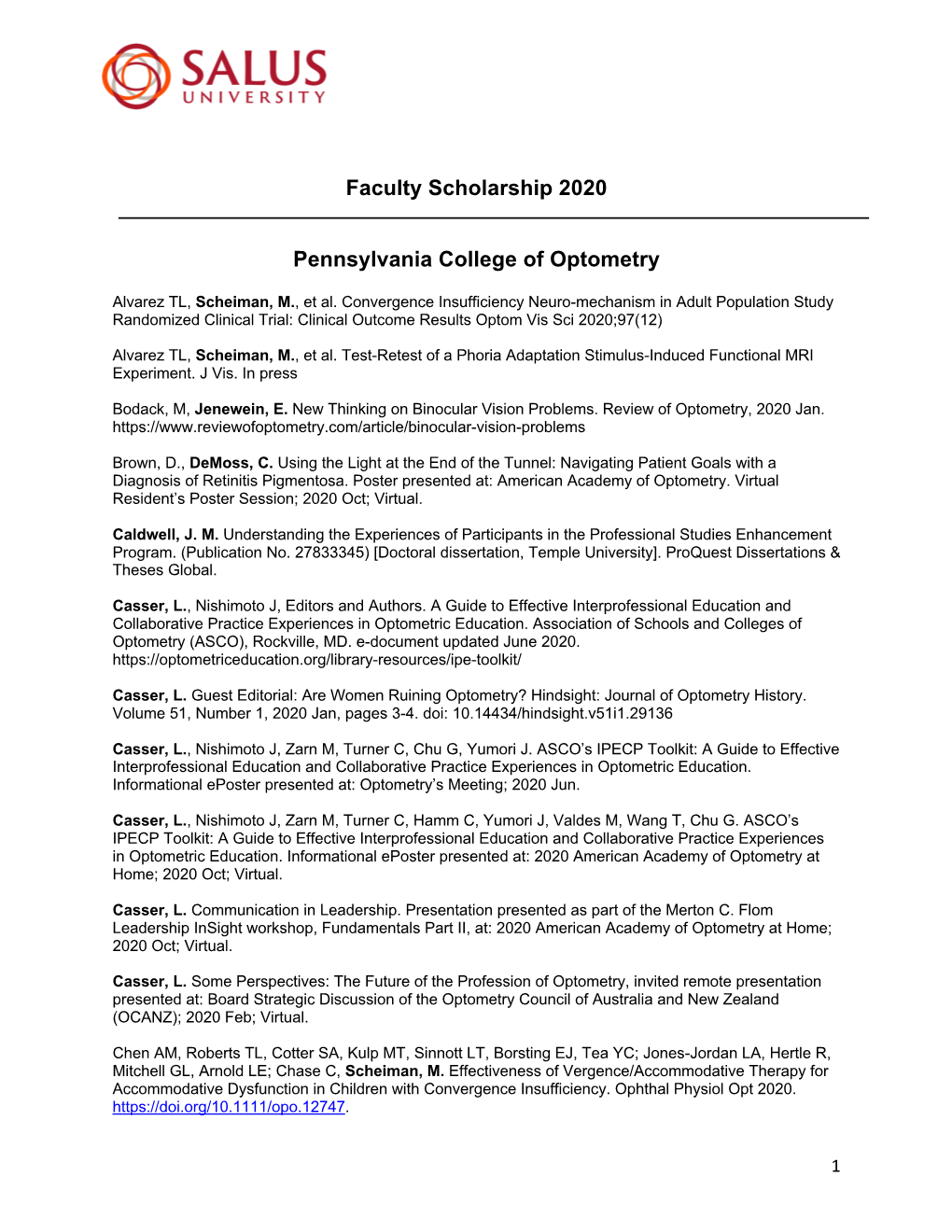 Faculty Scholarship 2020 Pennsylvania