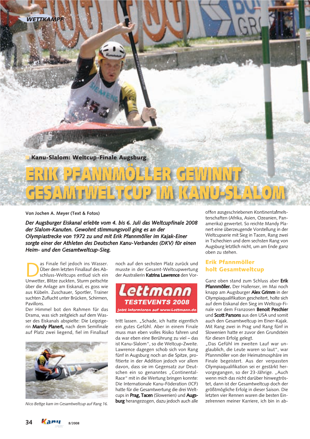 Erik Pfannmöller Holt Gesamtweltcup Kanu-Slalom: Weltcup-Finale