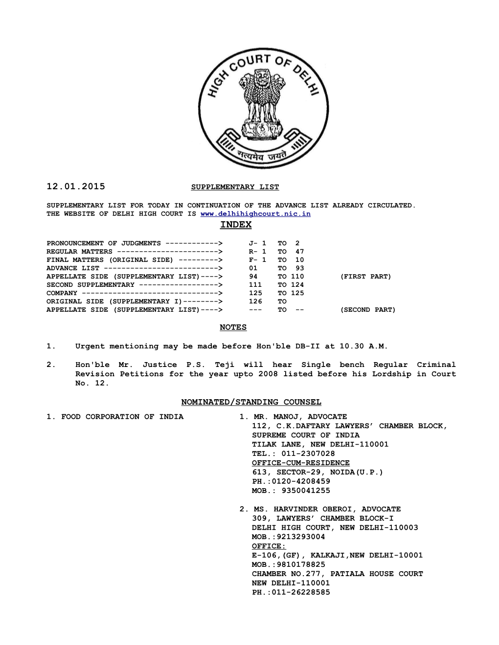 Notes Nominated/Standing Counsel