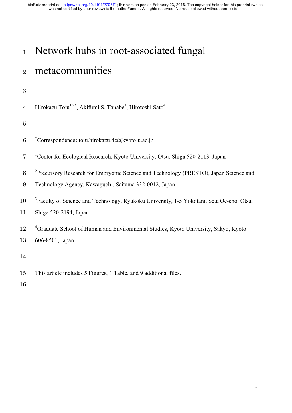 Network Hubs in Root-Associated Fungal Metacommunities