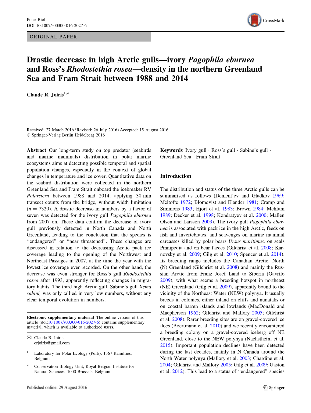 Drastic Decrease in High Arctic Gulls—Ivory Pagophila Eburnea And