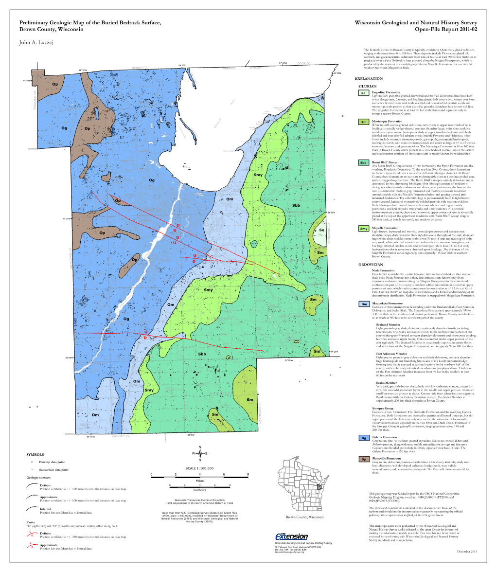 Preliminary Geologic Map of the Buried Bedrock Surface, Wisconsin Geological and Natural History Survey Brown County, Wisconsin Open-File Report 2011-02